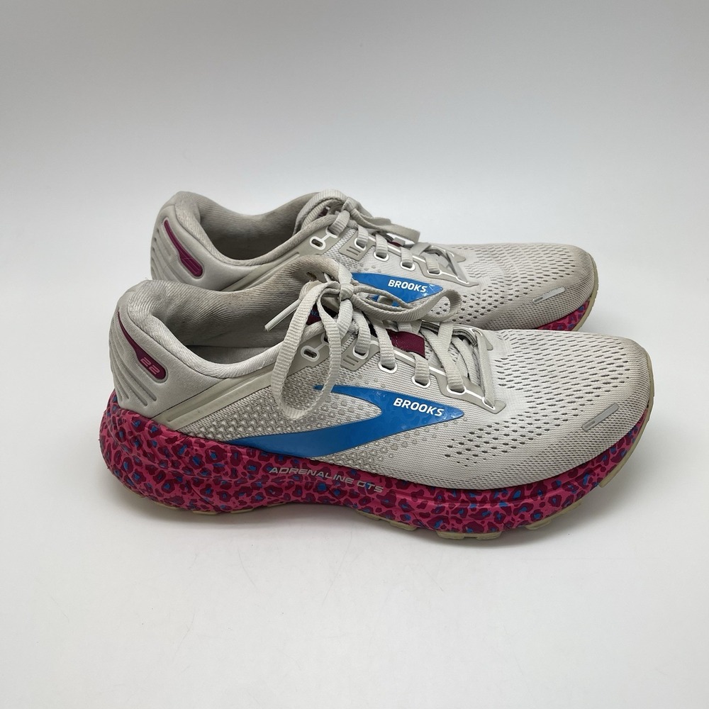 Brooks Women's Light Gray and Blue Running Shoes with Pink Patterned Midsole